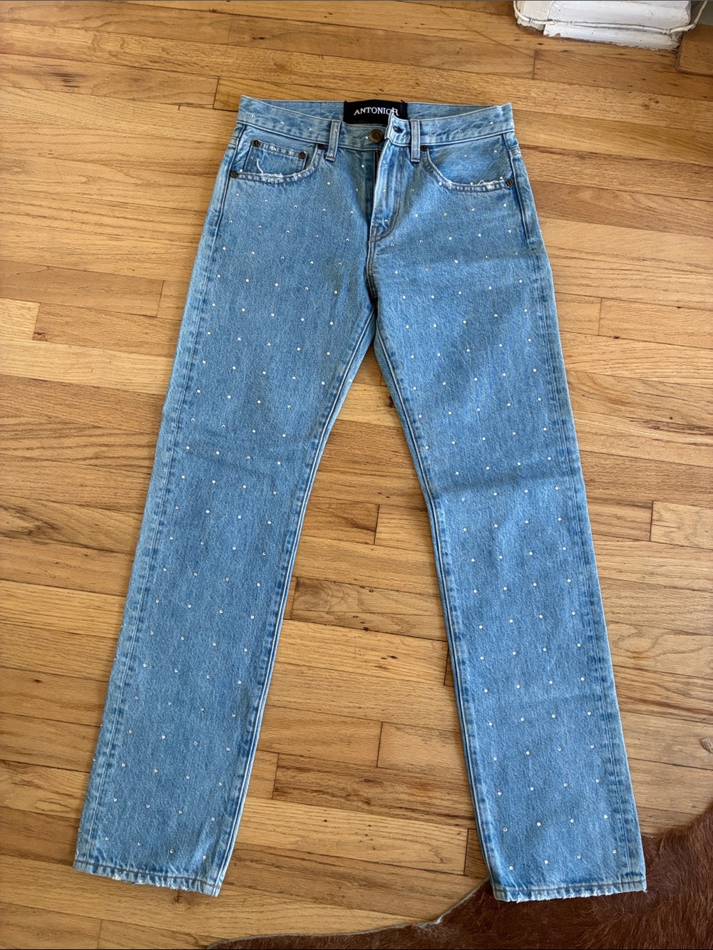 Antonio Light Blue rhinetone Studded Straight Jeans - Women's size 25